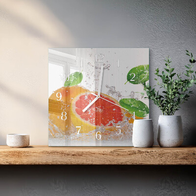 Čtvercové skleněné hodiny na zeď Grapefruit