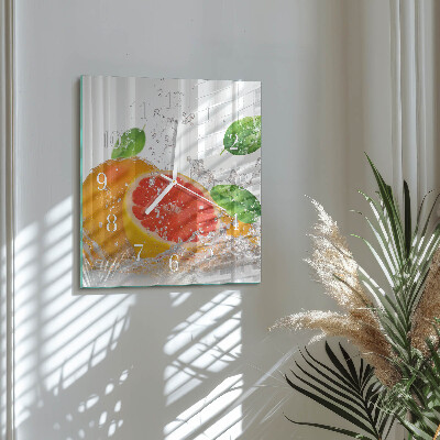 Čtvercové skleněné hodiny na zeď Grapefruit