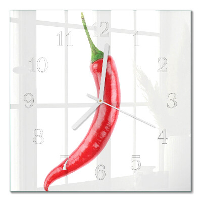 Nástěnné hodiny skleněné čtvercové Chilli paprička