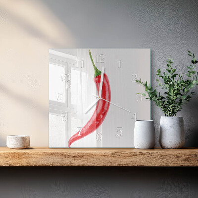 Nástěnné hodiny skleněné čtvercové Chilli paprička