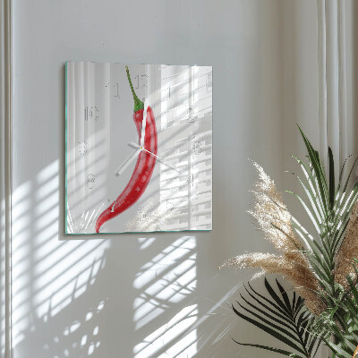 Nástěnné hodiny skleněné čtvercové Chilli paprička