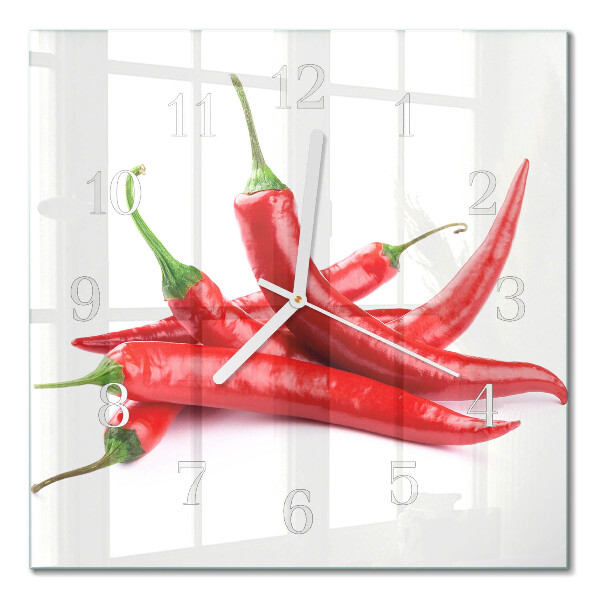 Hodiny s fotkou skleněné čtvercové Chilli papričky