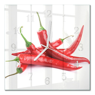 Hodiny s fotkou skleněné čtvercové Chilli papričky
