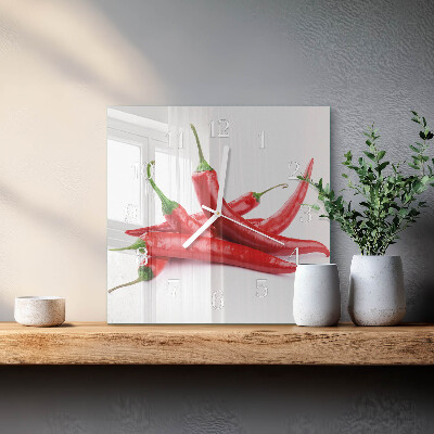 Hodiny s fotkou skleněné čtvercové Chilli papričky