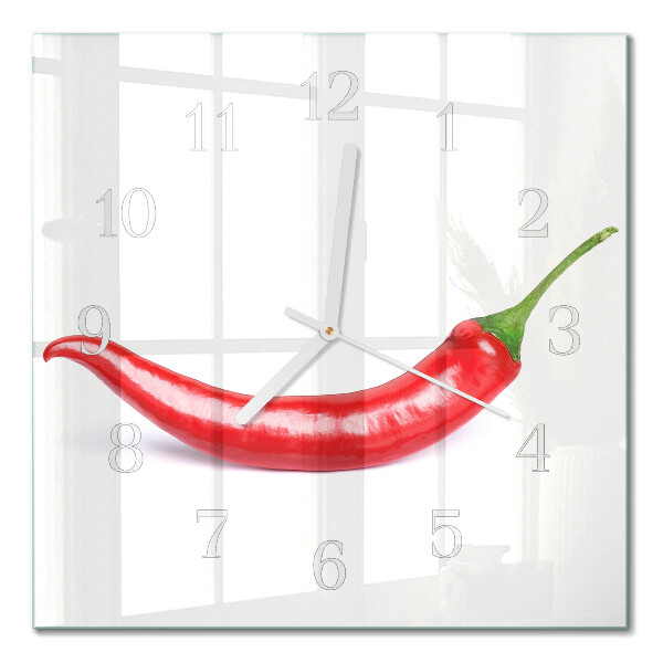Hodiny na skle čtvercové Chilli paprička