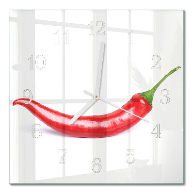 Hodiny na skle čtvercové Chilli paprička