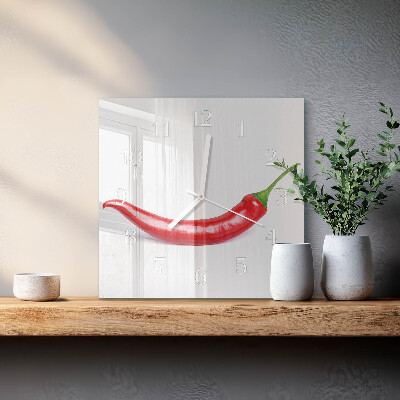 Hodiny na skle čtvercové Chilli paprička