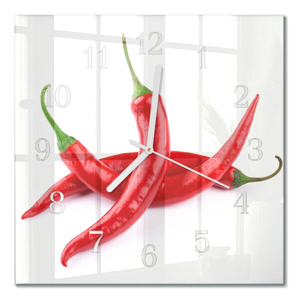 Nástěnné hodiny skleněné čtvercové Chilli papričky