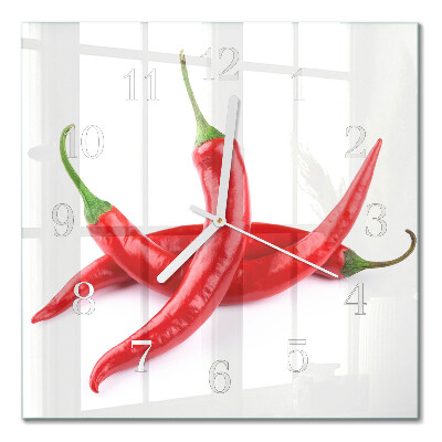 Nástěnné hodiny skleněné čtvercové Chilli papričky