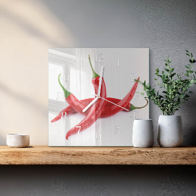 Nástěnné hodiny skleněné čtvercové Chilli papričky