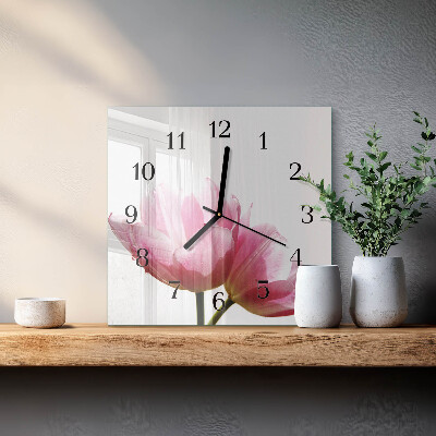 Hodiny na skle čtvercové Tulipány