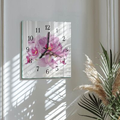 Nástěnné hodiny skleněné čtvercové Orchideje