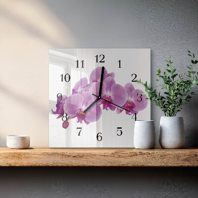 Hodiny s fotkou skleněné čtvercové Orchidej