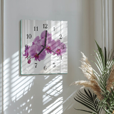 Hodiny s fotkou skleněné čtvercové Orchidej