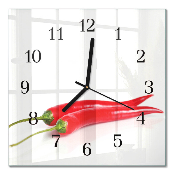 Čtvercové skleněné hodiny na stěnu Chilli papričky