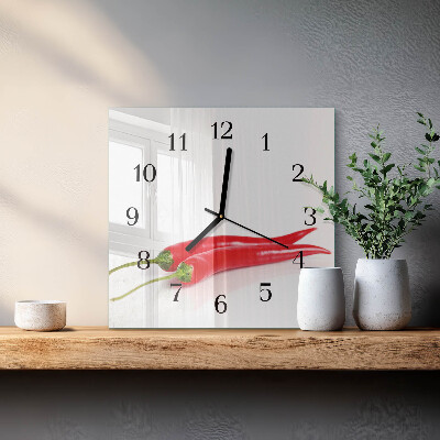 Čtvercové skleněné hodiny na stěnu Chilli papričky