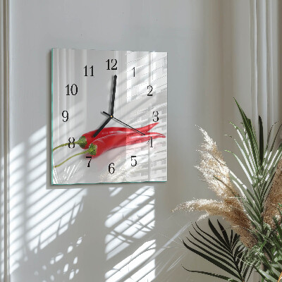 Čtvercové skleněné hodiny na stěnu Chilli papričky