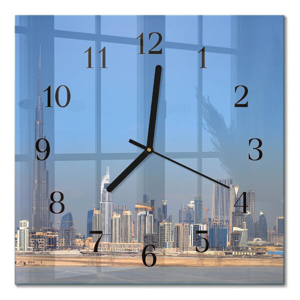 Nástěnné hodiny skleněné čtvercové Dubajský horizont