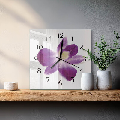 Hodiny s fotkou skleněné čtvercové Květina orchideje