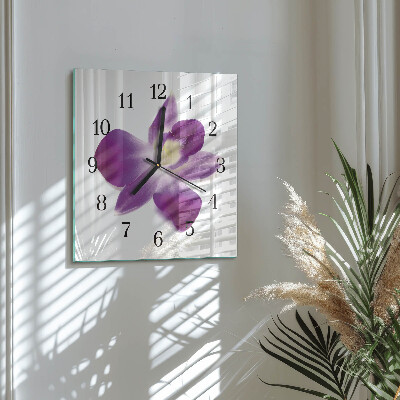 Hodiny s fotkou skleněné čtvercové Květina orchideje