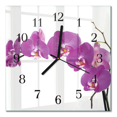 Nástěnné hodiny skleněné čtvercové Orchidej