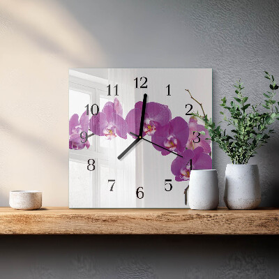 Nástěnné hodiny skleněné čtvercové Orchidej