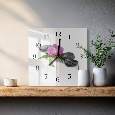 Nástěnné hodiny skleněné čtvercové Orchidej
