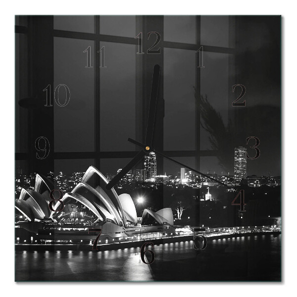 Čtvercové skleněné hodiny na stěnu Sydney Horizon