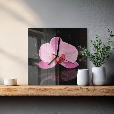 Hodiny s fotkou skleněné čtvercové Orchidej