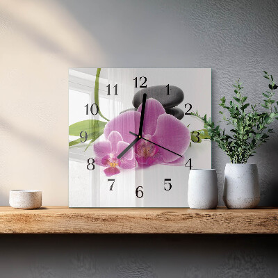 Nástěnné hodiny skleněné čtvercové Orchidej