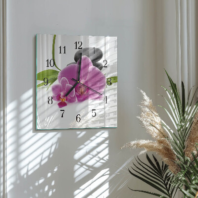 Nástěnné hodiny skleněné čtvercové Orchidej
