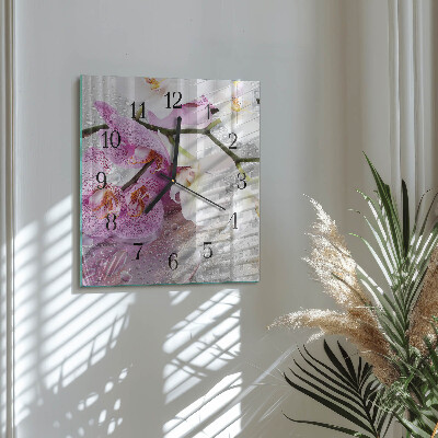 Nástěnné hodiny skleněné čtvercové Orchidej