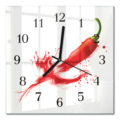 Nástěnné hodiny skleněné čtvercové Chilli paprička