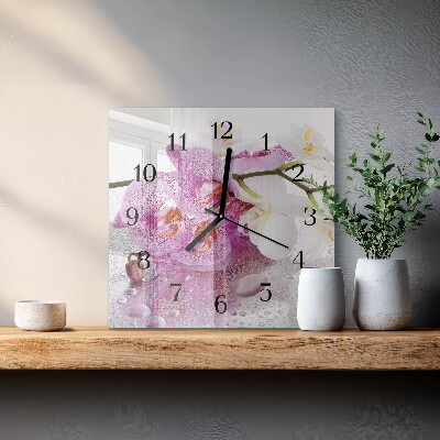 Nástěnné hodiny skleněné čtvercové Orchidej
