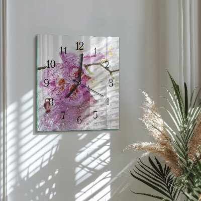 Nástěnné hodiny skleněné čtvercové Orchidej