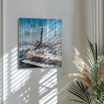 Nástěnné hodiny skleněné čtvercové Zimní město