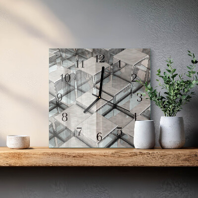 Hodiny na skle čtvercové Kostky