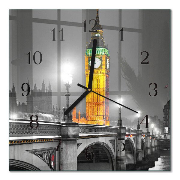 Čtvercové skleněné hodiny na stěnu Big Ben