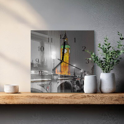 Čtvercové skleněné hodiny na stěnu Big Ben