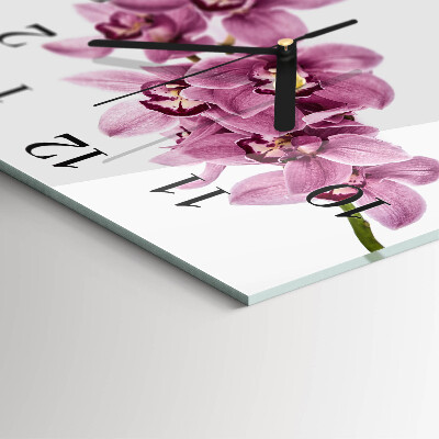 Čtvercové skleněné hodiny na zeď Orchidej