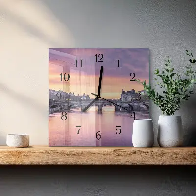 Hodiny s fotkou skleněné čtvercové Město na řece