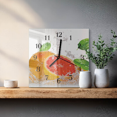 Hodiny na skle čtvercové Grapefruit