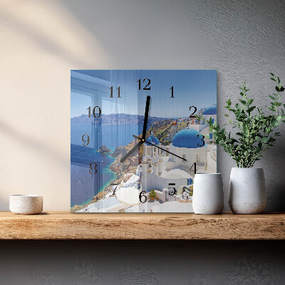 Hodiny s fotkou skleněné čtvercové Santorini