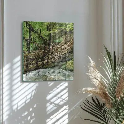 Čtvercové skleněné hodiny na zeď Lanový most
