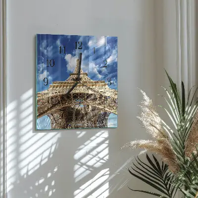 Čtvercové skleněné hodiny na zeď Eiffelova věž