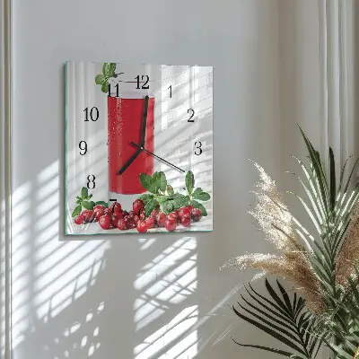 Čtvercové skleněné hodiny na stěnu Brusinky