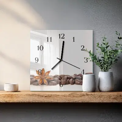 Hodiny s fotkou skleněné čtvercové Kávová zrna