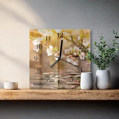 Čtvercové skleněné hodiny na zeď Květiny