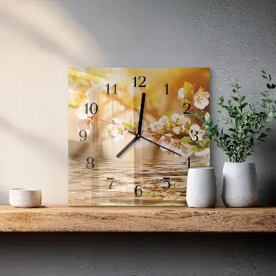 Nástěnné hodiny skleněné čtvercové Květiny