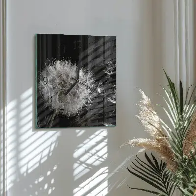 Čtvercové skleněné hodiny na zeď Pampeliška